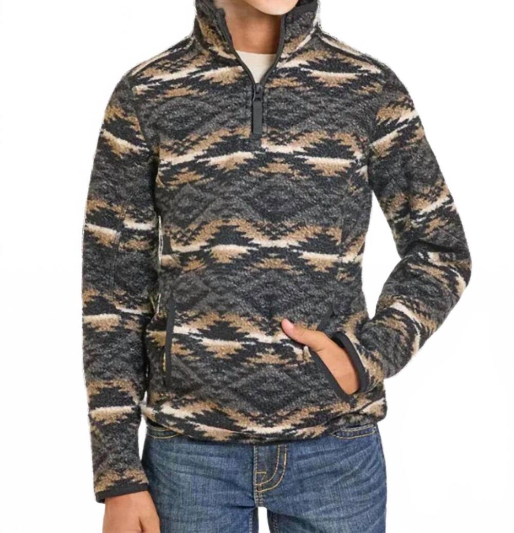 NEW ROCK & ROLL DENIM cowboy aztec fleece 1/4-zip boys pullover sweater in black